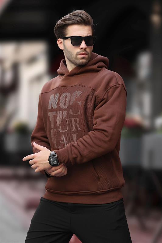 MDX Painful Brown Printed Hooded Pocket Detailed Men's Sweatshirt 7062 - Bilbao