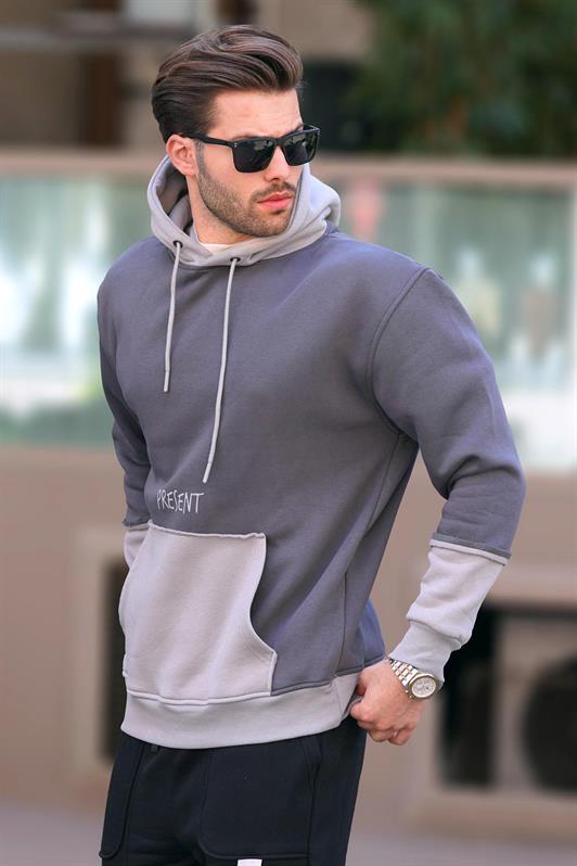 MDX Men's Smoke Hooded Printed Pocket Detailed Sweatshirt 7083 - Heroica Nogales