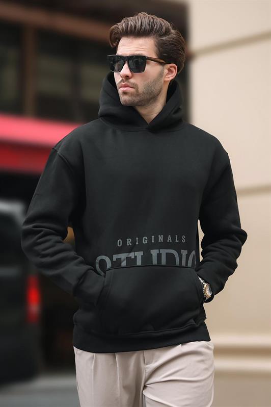 MDX Black Hooded Printed Pocket Detail Sweatshirt E7076 - Ixtlahuaca