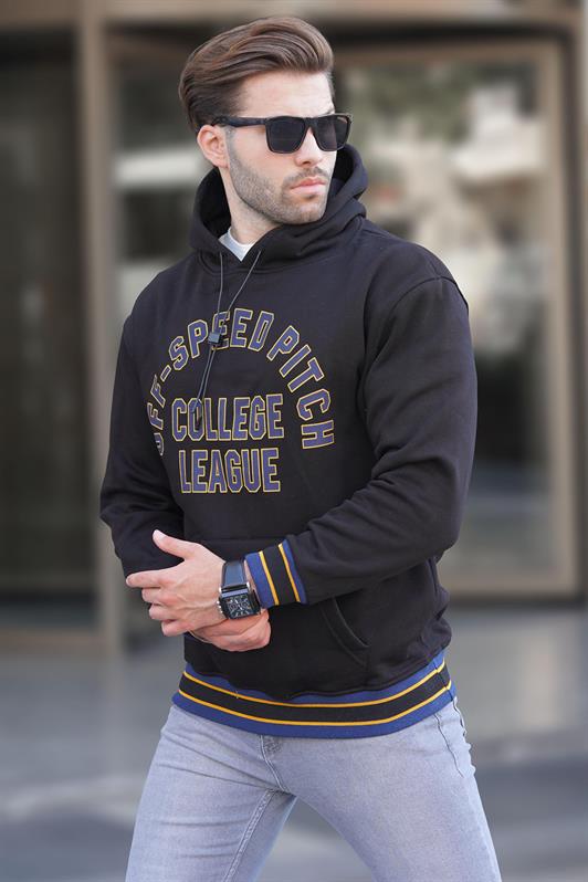 MDX Black Hooded Pocket Detailed Printed Men's Sweatshirt 7068 - Freiberg