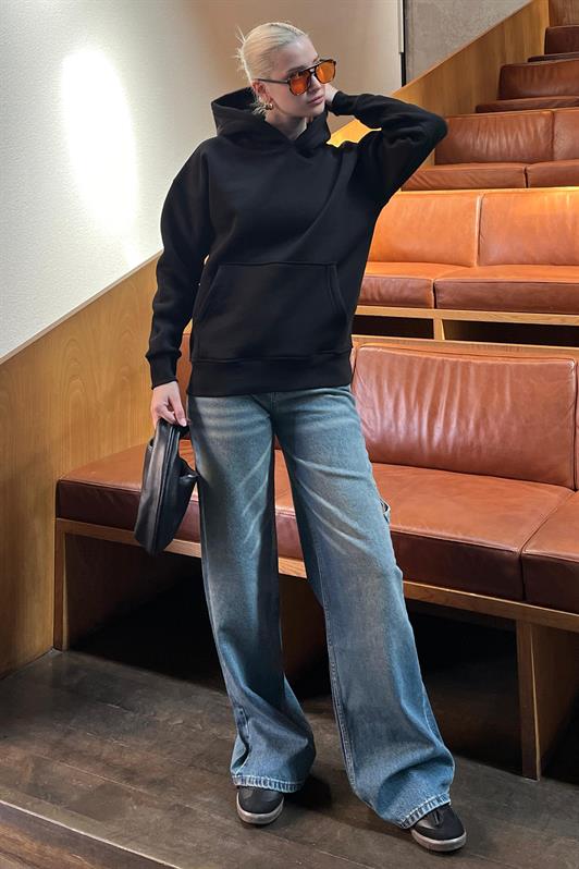 MDX Black Hooded Oversized Sweatshirt with Beige Details and Pockets MG2206 - Canterbury