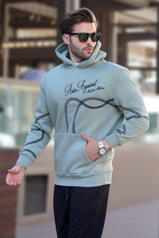 MDX Çağla Green Printed Hooded Pocket Detailed Men's Sweatshirt 7067 - St. Peters