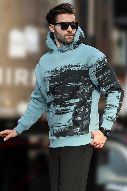 MDX Blue Hooded Patterned Pocket Detail Men's Sweatshirt 7059 - Azusa