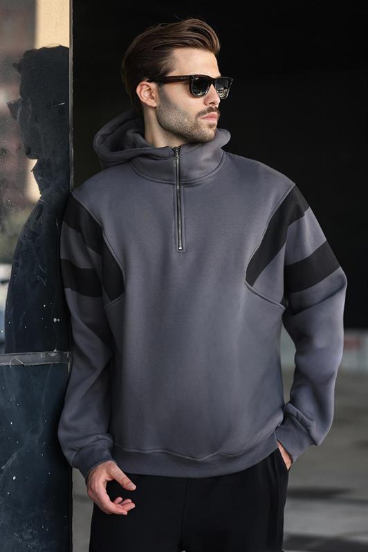 MDX Men's Smoke Zippered Collar Hooded Sweatshirt E7161 - Velsen-Zuid