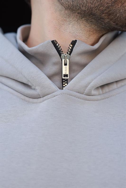 MDX Men's Hooded Zipper Collar Patterned Sweatshirt in Gray E7162 - Terrebonne