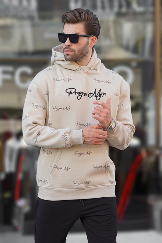 MDX Beige Printed Hooded Pocket Detail Men's Sweatshirt 7075 - Petatlán
