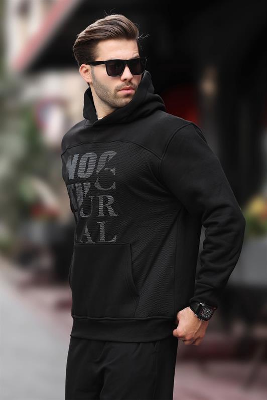 MDX Black Printed Hooded Men's Sweatshirt with Pocket Detail 7062 - Zaventem