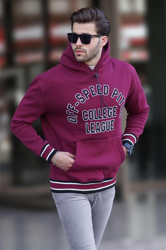 MDX Burgundy Hooded Pocket Detailed Printed Men's Sweatshirt 7068 - Carrollwood