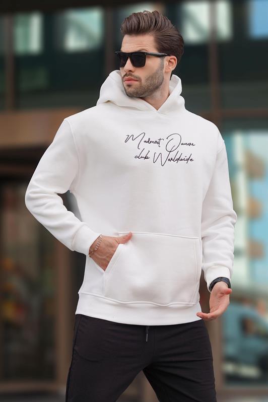 MDX Ecru Hooded Pocket Detailed Printed Men's Sweatshirt 7064 - Chiclana de la Frontera