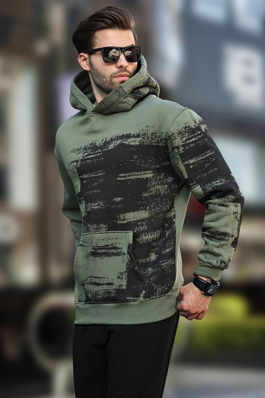 MDX Haki Hooded Patterned Men's Sweatshirt with Pocket Detail 7059 - Focşani