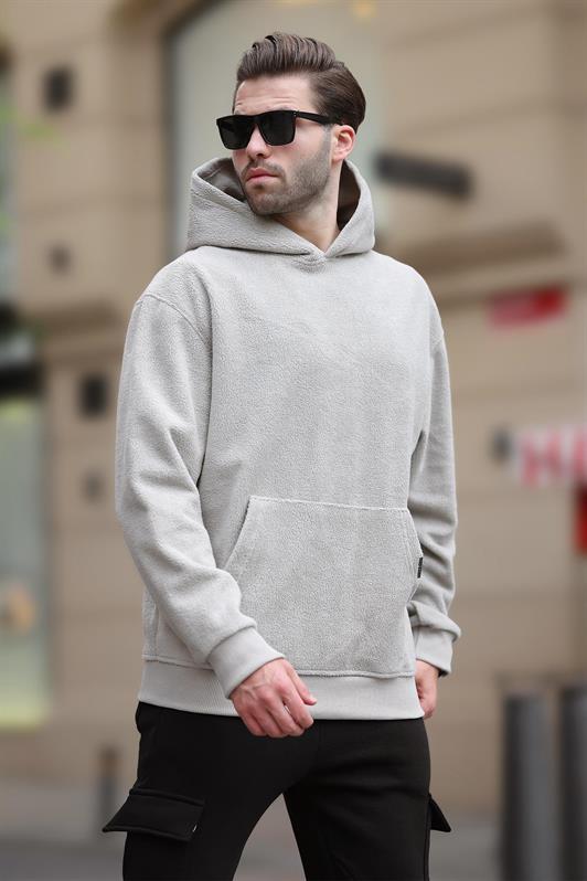 MDX Hooded Gray Hoodie with Pocket Detail Men's Sweatshirt 7093 - Lida
