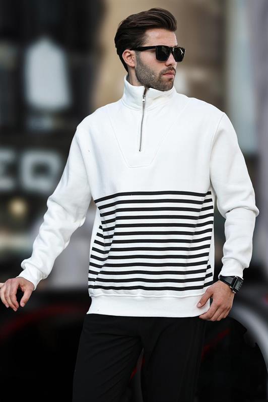 MDX Ecru Striped Sweatshirt with Zip Collar 7056 - Šiauliai