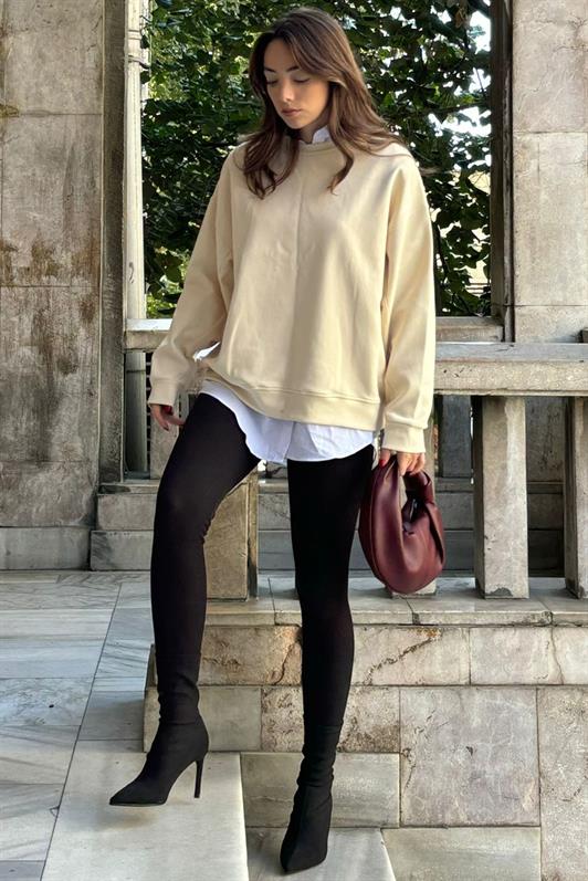 MDX Beige Bicycle Collar Basic Sweatshirt MG2185 - Zaventem