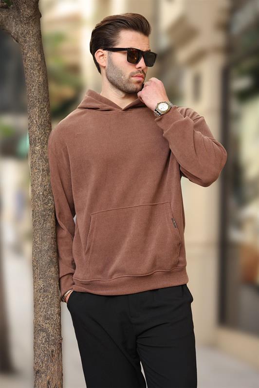 MDX Brown Hooded Pocket Detailed Textured Sweatshirt E7101 - Dewsbury