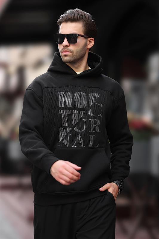 MDX Black Printed Hooded Men's Sweatshirt with Pocket Detail 7062 - Zaventem