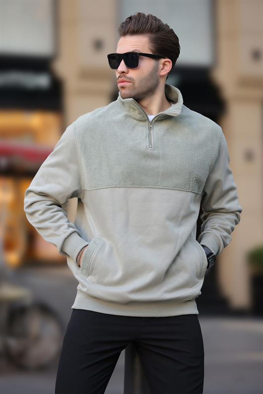 MDX Çağla Green Stand Collar Half Zip Polar Sweatshirt 7096 - Olathe