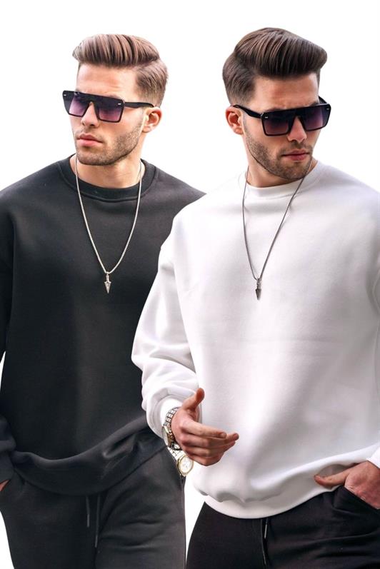 MDX Black/White Bicycle Collar Oversized Basic Men's 2-Pack Sweatshirt E7447 - Campobasso
