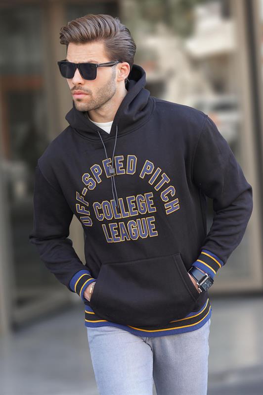 MDX Black Hooded Pocket Detailed Printed Men's Sweatshirt 7068 - Freiberg