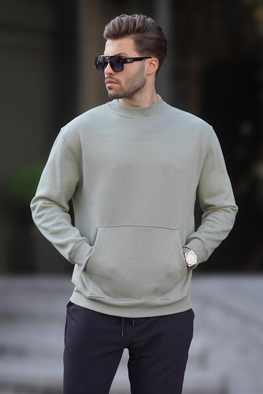 MDX Mint Green Bicycle Collar Embroidered Detailed Pocketed Men's Sweatshirt 7049 - Lárisa
