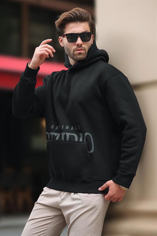 MDX Black Hooded Printed Pocket Detail Sweatshirt E7076 - Ixtlahuaca