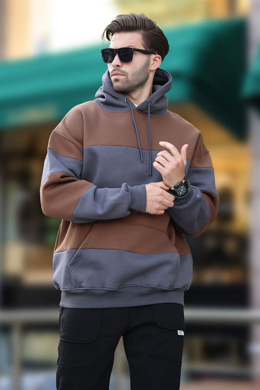 MDX Men's Smoke Hooded Color Block Pocket Detailed Sweatshirt 7044 - Monza