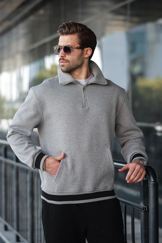 MDX Grimelanj Zippered Stand-up Collar Kangaroo Pocket Men's Sweatshirt E7159 - Mission