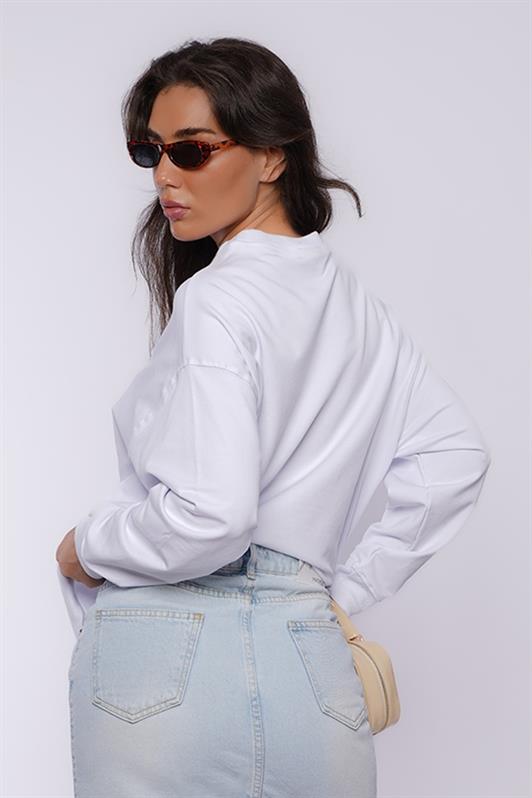 MDX Beyaz Basic Oversize Kadın Sweatshirt MG1686 - Long Beach