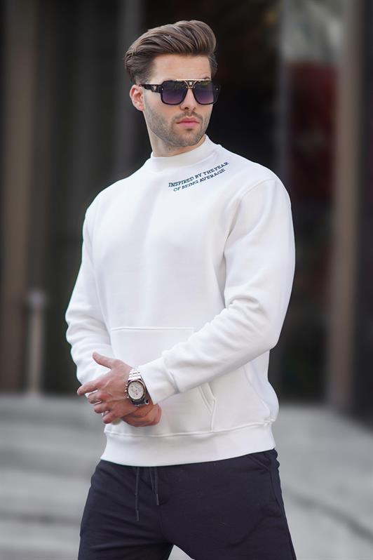 MDX Ecru Bicycle Collar Embroidered Detailed Pocket Men's Sweatshirt 7049 - Tallahassee