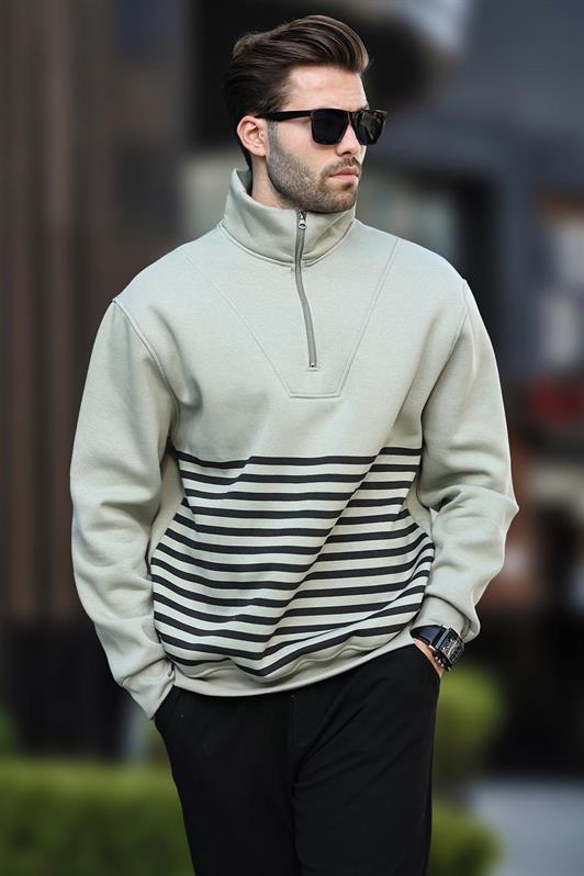 MDX Çağla Green Striped Sweatshirt with Zipper Collar 7056 - Montgomery Village