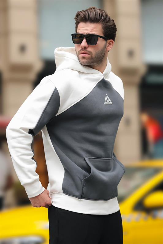 MDX Ecru Hooded Sweatshirt with Pocket Detail and Embroidery E7085 - Anniston