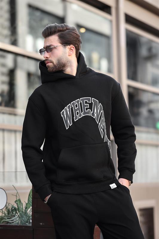 MDX Black Hooded Printed Pocket Detail Men's Sweatshirt E7065 - Spring Valley