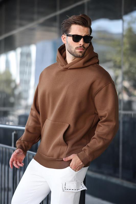 MDX Kahverengi Kapüşonlu Kanguru Cep Erkek Sweatshirt E7169 - Alcantarilla