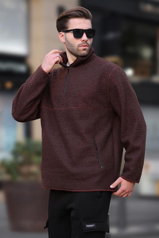 MDX Painful Brown Stand Collar Half Zip Buckle Sweatshirt 7084 - Konstanz