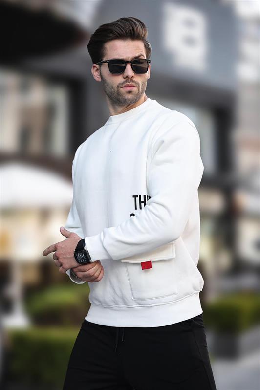 MDX Ecru Bicycle Collar Shirt with Shirred Pocket Detailed Printed Men's Sweatshirt 7061 - Pickering