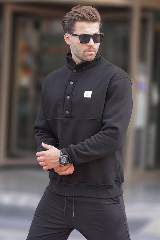 MDX Black Button-Detailed Men's Sweatshirt with Stand-Up Collar 7060 - Stoke-on-Trent