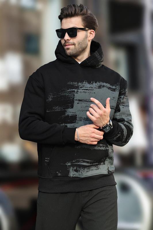 MDX Black Hooded Patterned Pocket Detailed Men's Sweatshirt 7059 - Bergen op Zoom