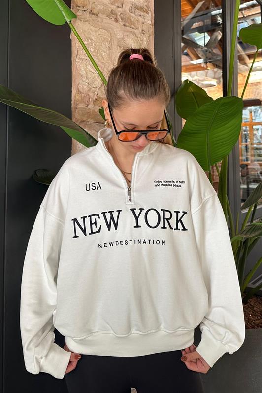 MDX Ecru Half Zip Printed Sweatshirt MG2240 - Etterbeek