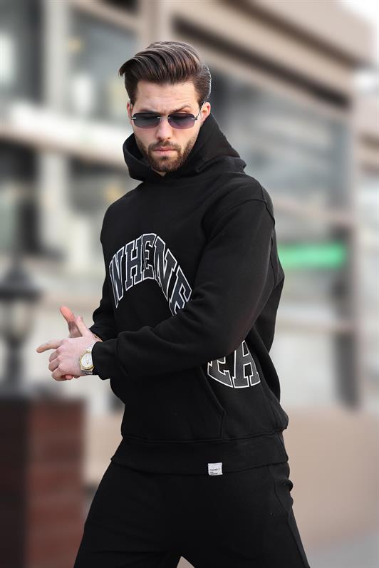 MDX Black Hooded Printed Pocket Detail Men's Sweatshirt E7065 - Spring Valley