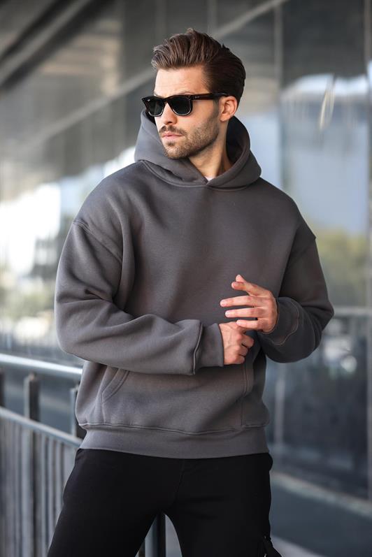 MDX Füme Kapüşonlu Kanguru Cep Erkek Sweatshirt E7169 - Albany