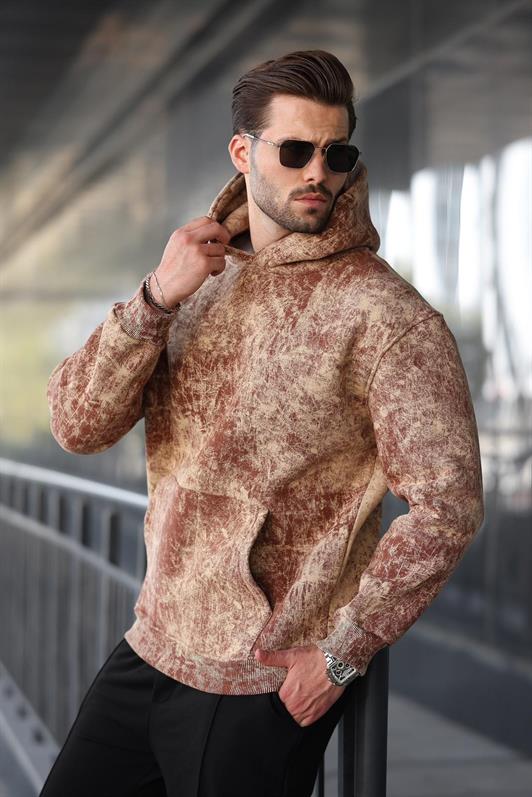 MDX Brown Patterned Hooded Men's Sweatshirt E7167 - Apan