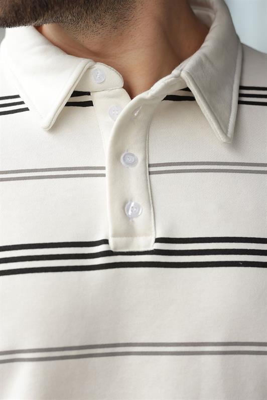 MDX Ecru Striped Polo Neck Men's Sweatshirt E7172 - Alhaurín de la Torre