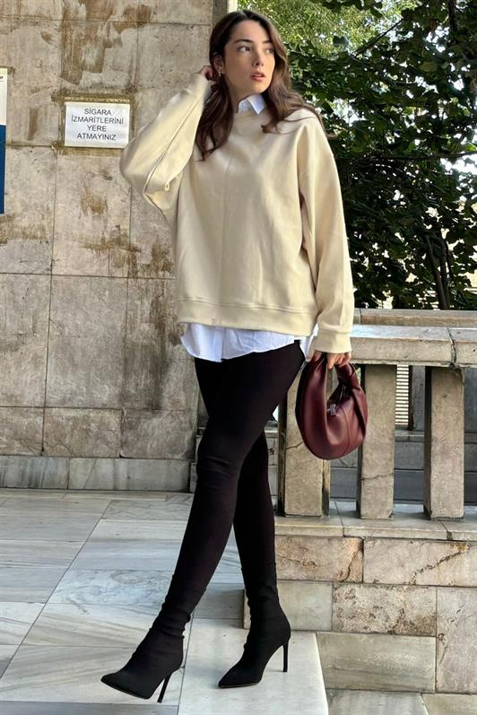 MDX Beige Bicycle Collar Basic Sweatshirt MG2185 - Zaventem