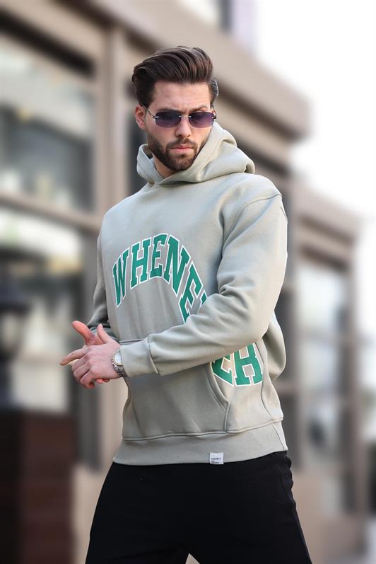MDX Men's Sweatshirt with Hoodie in Unripe Green with Printed Pocket Detail E7065 - Juchitán de Zaragoza
