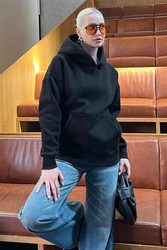MDX Black Hooded Oversized Sweatshirt with Beige Details and Pockets MG2206 - Canterbury
