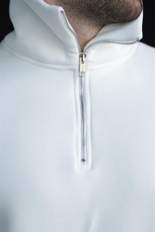 MDX Ecru Zippered Stand Collar Kangaroo Pocket Men's Sweatshirt E7159 - Limoges