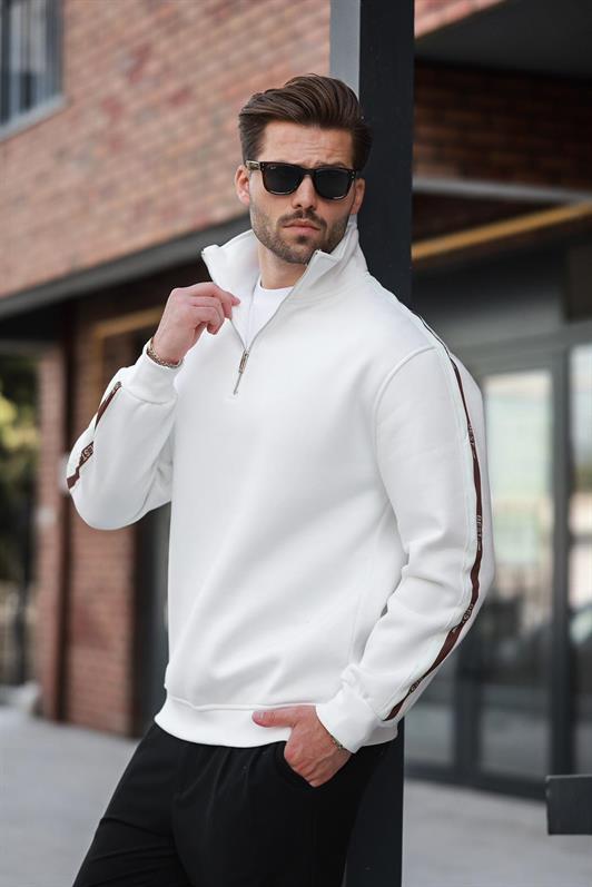 MDX Ecru Half Zip Fisherman Collar Men's Sweatshirt E7164 - Delano