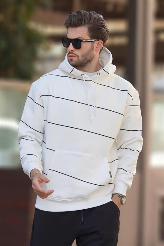 MDX Ecru Hooded Striped Men's Sweatshirt with Pocket Detail 7063 - Gatineau