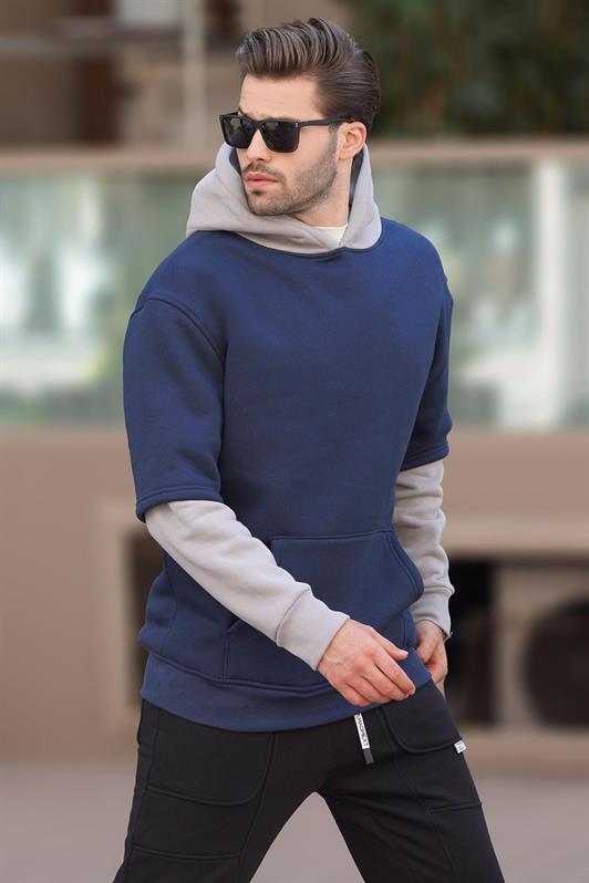 MDX Navy Blue Hooded Men's Sweatshirt with Pocket Detail 7071 - Chilón