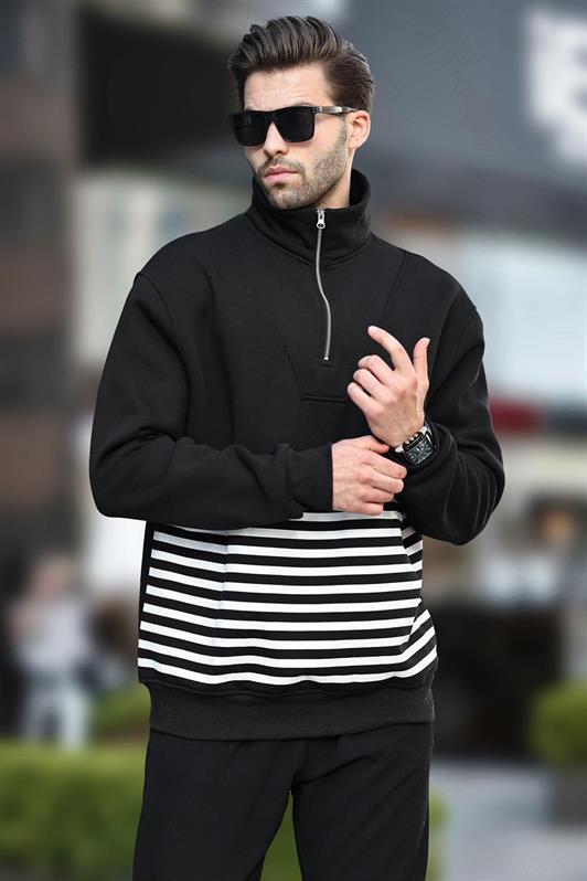 MDX Black Zippered Striped Sweatshirt 7056 - Nordhausen