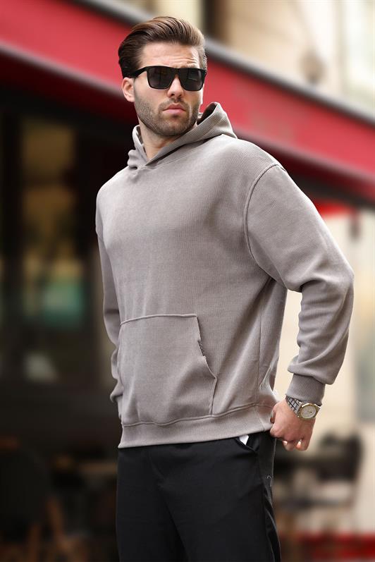 MDX Gray Hooded Textured Sweatshirt with Pocket Detail E7101 - Billerica